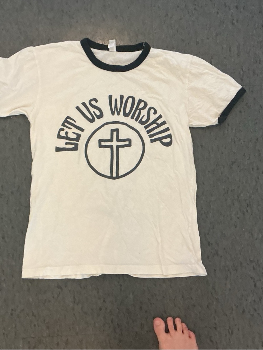 Next Level Apparel Cream and Black Ringer Tee with Faith Graphic